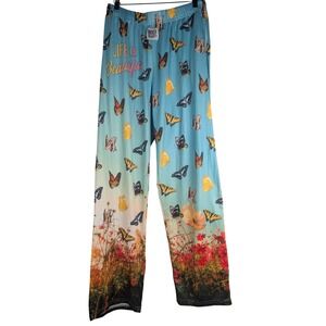 XXL Brief Insanity Life is Beautiful Butterfly Floral Pajama Pants Blue Lounge